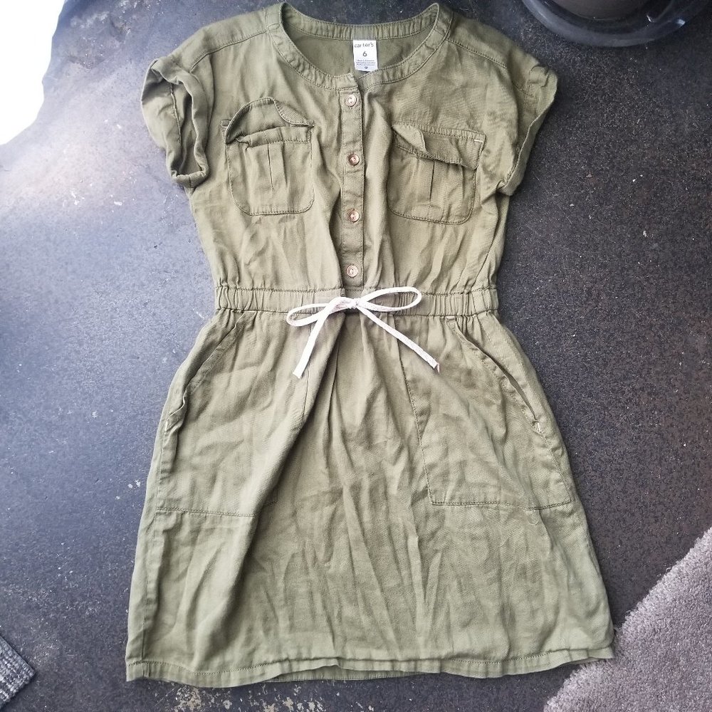 Carters Girls Camo Green Utility Dress Size 6